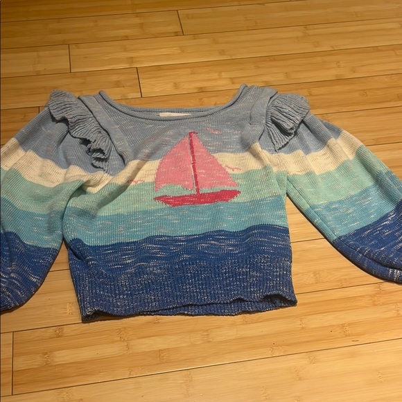 LoveShackFancy Blue and Pink Sweater